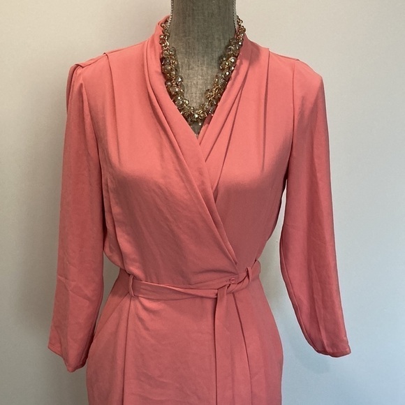 Aritzia Wilfred Wrap Dress Belted Mini Franca Coral Pink Long Sleeve - Picture 3 of 10